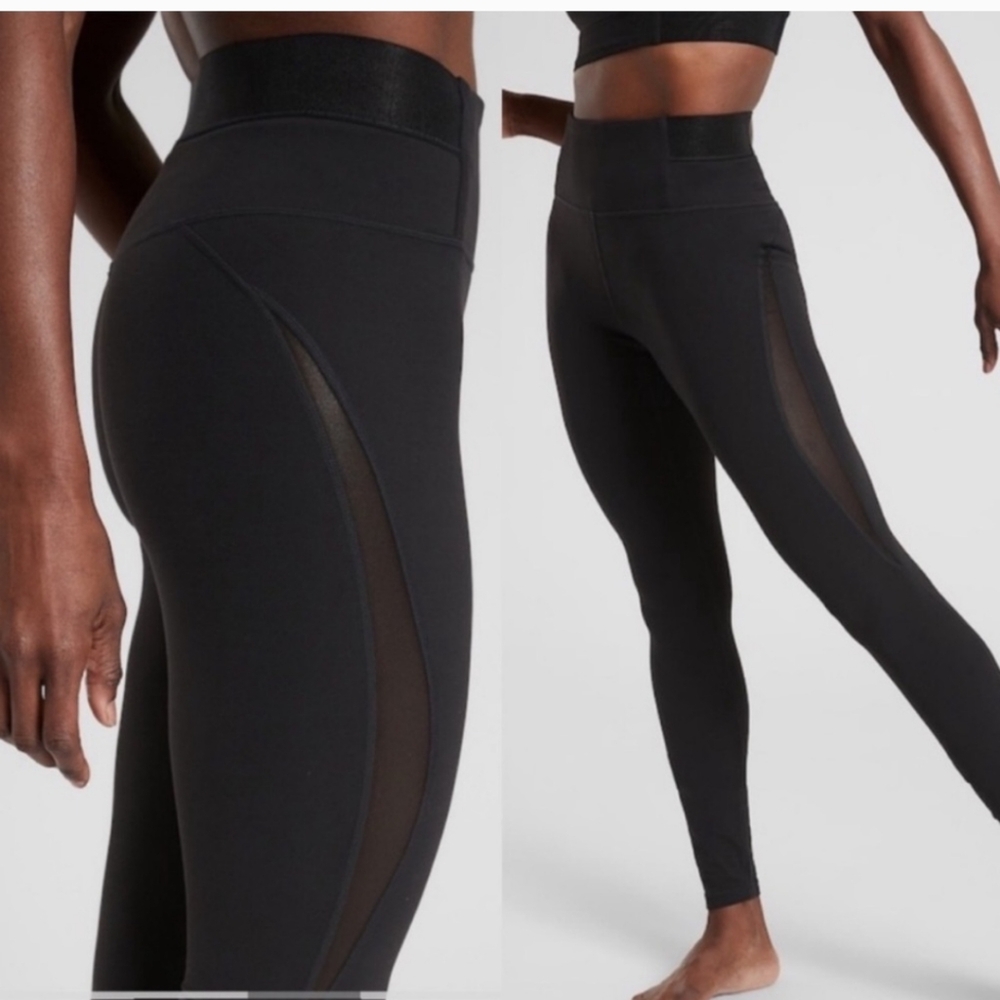 Athleta Aura Heel Tight Black Leggings with Sheer Panels Size Small